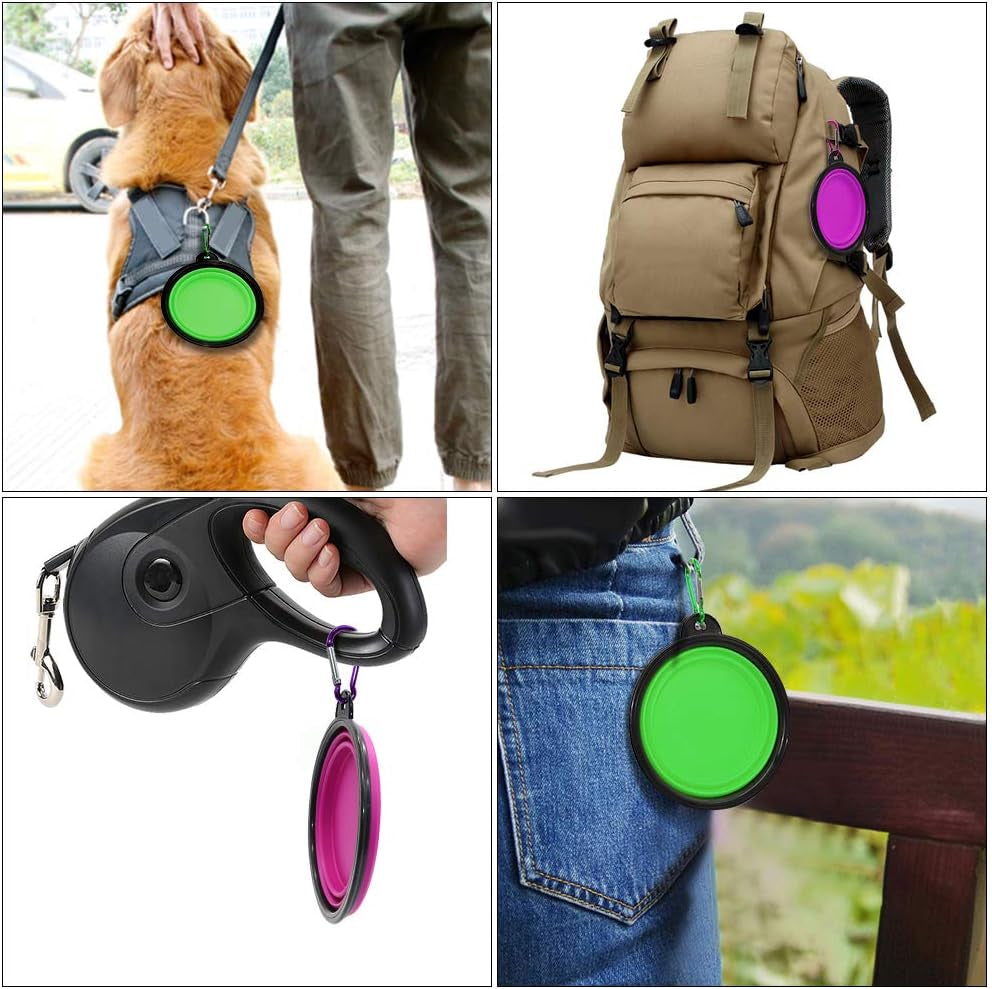 Collapsible Dog Bowls - 2 Pack Portable Pet Feeding and Watering Dishes for Dogs and Cats, Includes 2 Carabiners (Small, Green and Purple)