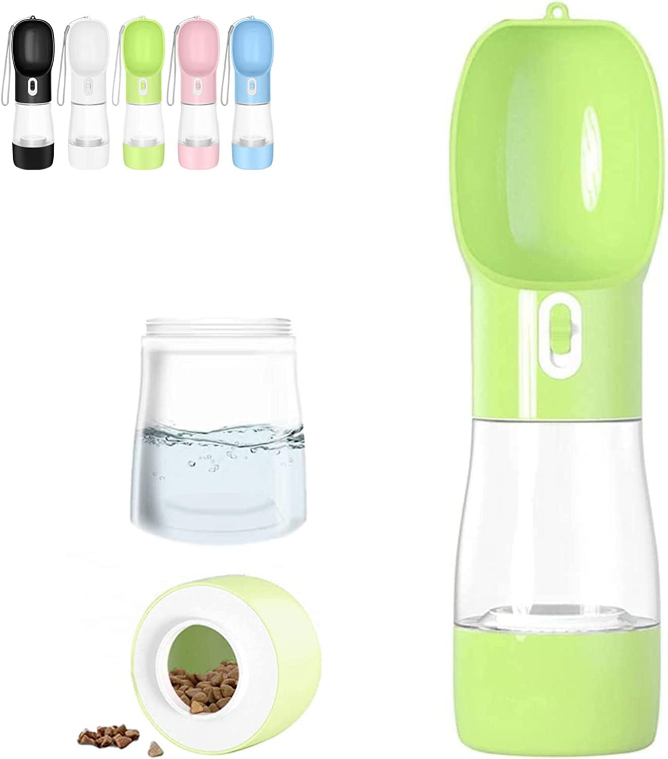 Portable Dog Water Bottle - Leak-Proof Dispenser with Integrated Bowl and Food Container, Dishwasher Safe Food-Grade Plastic for Outdoor Activities with Pets