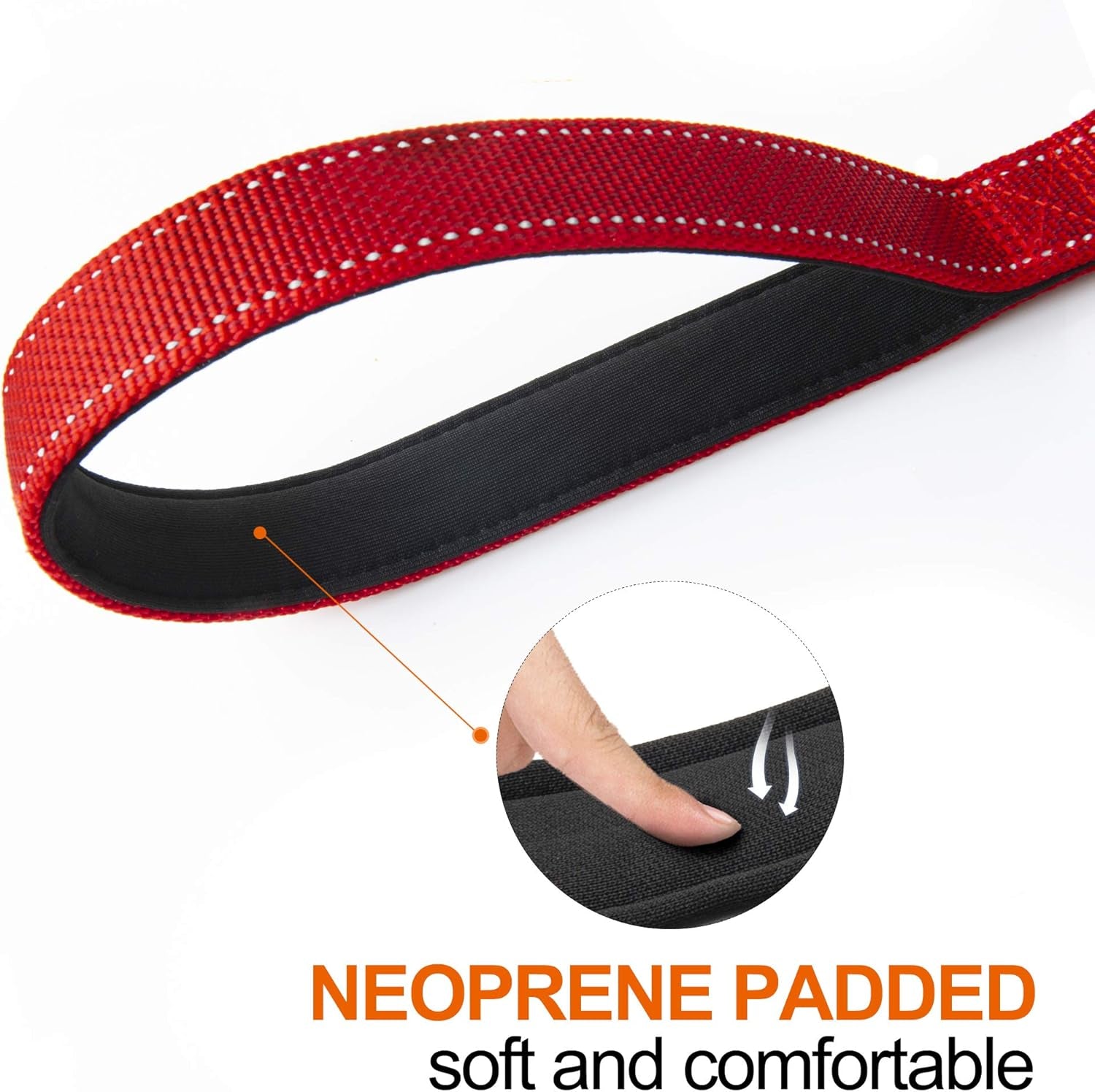 4FT 1IN Durable Red Dog Leash with Dual Padded Handles, Traffic Control Feature, Comfortable Grip, Auto Lock Hook, and Reflective Design for Small to Large Dogs