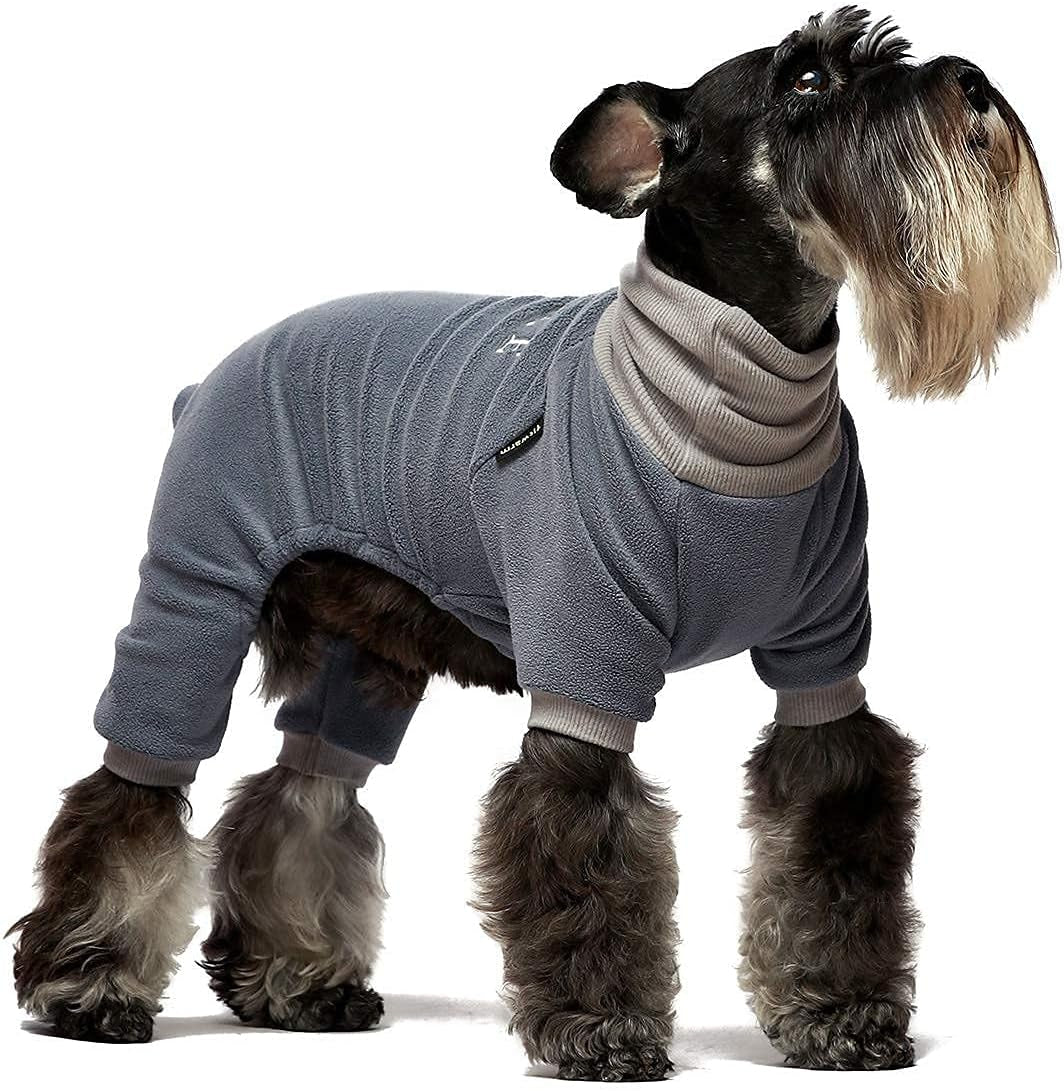 Thermal Fleece Turtleneck Embroidered Dog Pajamas and Cat Jumpsuits in Blue, Small Size