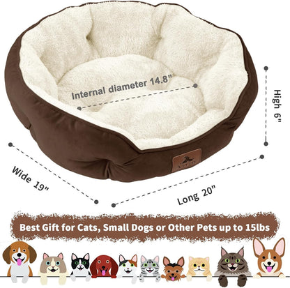 Premium 20-Inch Pet Bed for Small Dogs and Cats, Extra Soft and Machine Washable with Anti-Slip and Water-Resistant Oxford Base, Brown