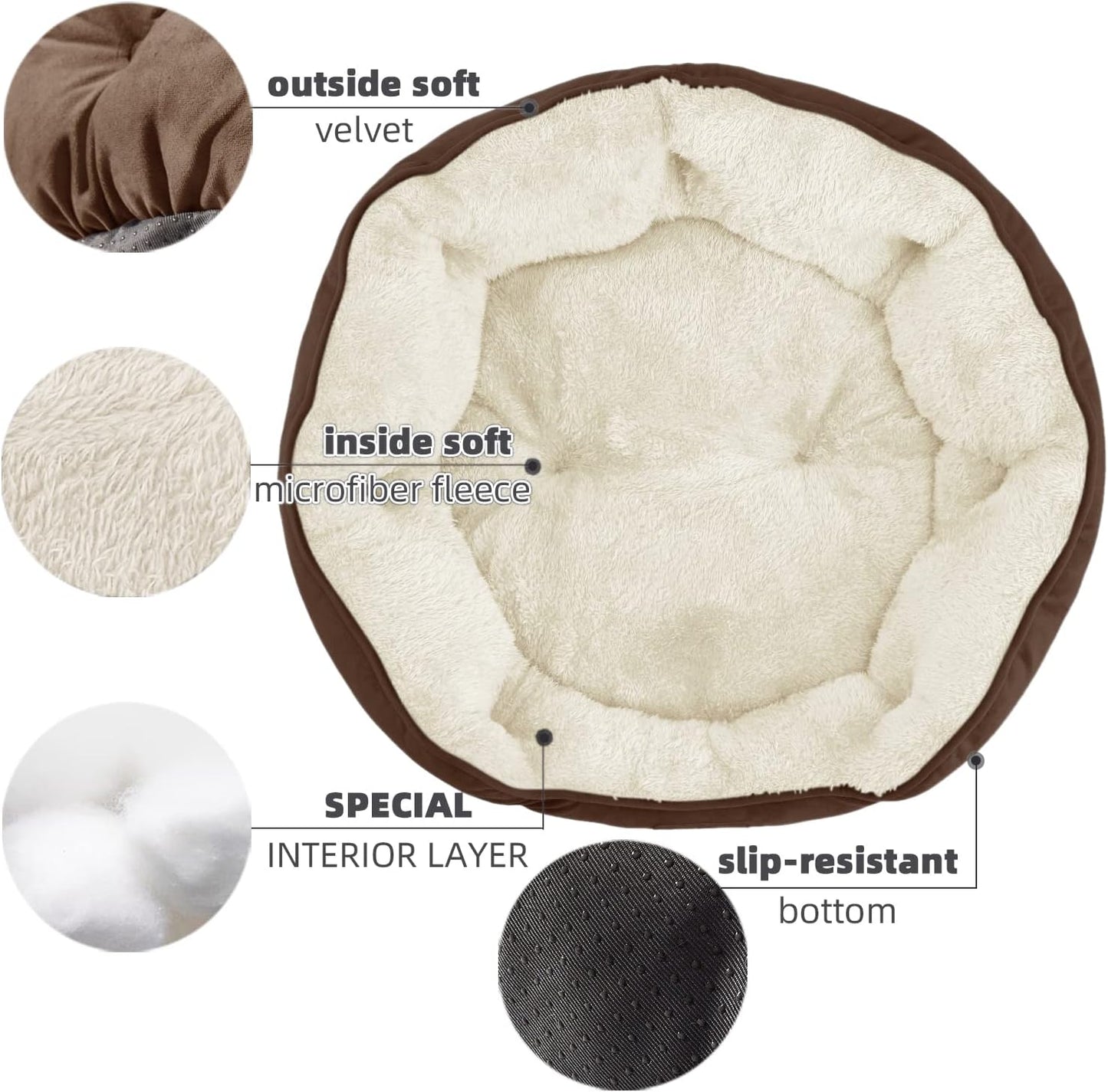 Premium 20-Inch Pet Bed for Small Dogs and Cats, Extra Soft and Machine Washable with Anti-Slip and Water-Resistant Oxford Base, Brown