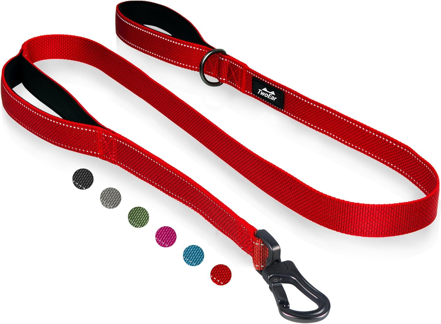 4FT 1IN Durable Red Dog Leash with Dual Padded Handles, Traffic Control Feature, Comfortable Grip, Auto Lock Hook, and Reflective Design for Small to Large Dogs