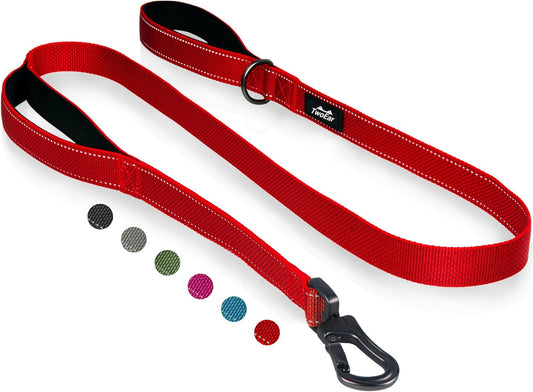 4FT 1IN Durable Red Dog Leash with Dual Padded Handles, Traffic Control Feature, Comfortable Grip, Auto Lock Hook, and Reflective Design for Small to Large Dogs