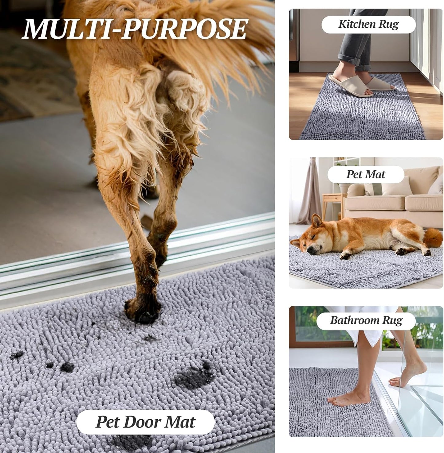 Absorpmax Dog Door Mat - Waterproof and Washable Muddy Paw Rug for Indoor Entryway, 31" x 20", Beige