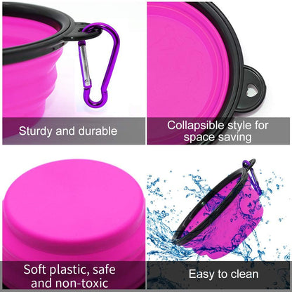 Collapsible Dog Bowls - 2 Pack Portable Pet Feeding and Watering Dishes for Dogs and Cats, Includes 2 Carabiners (Small, Green and Purple)