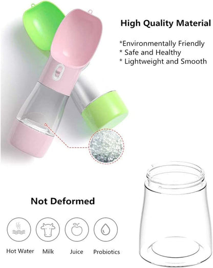 Portable Dog Water Bottle - Leak-Proof Dispenser with Integrated Bowl and Food Container, Dishwasher Safe Food-Grade Plastic for Outdoor Activities with Pets