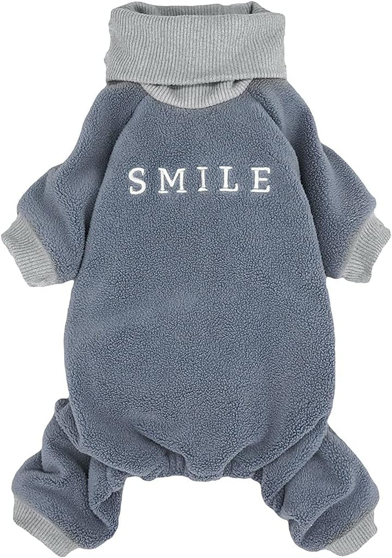 Thermal Fleece Turtleneck Embroidered Dog Pajamas and Cat Jumpsuits in Blue, Small Size