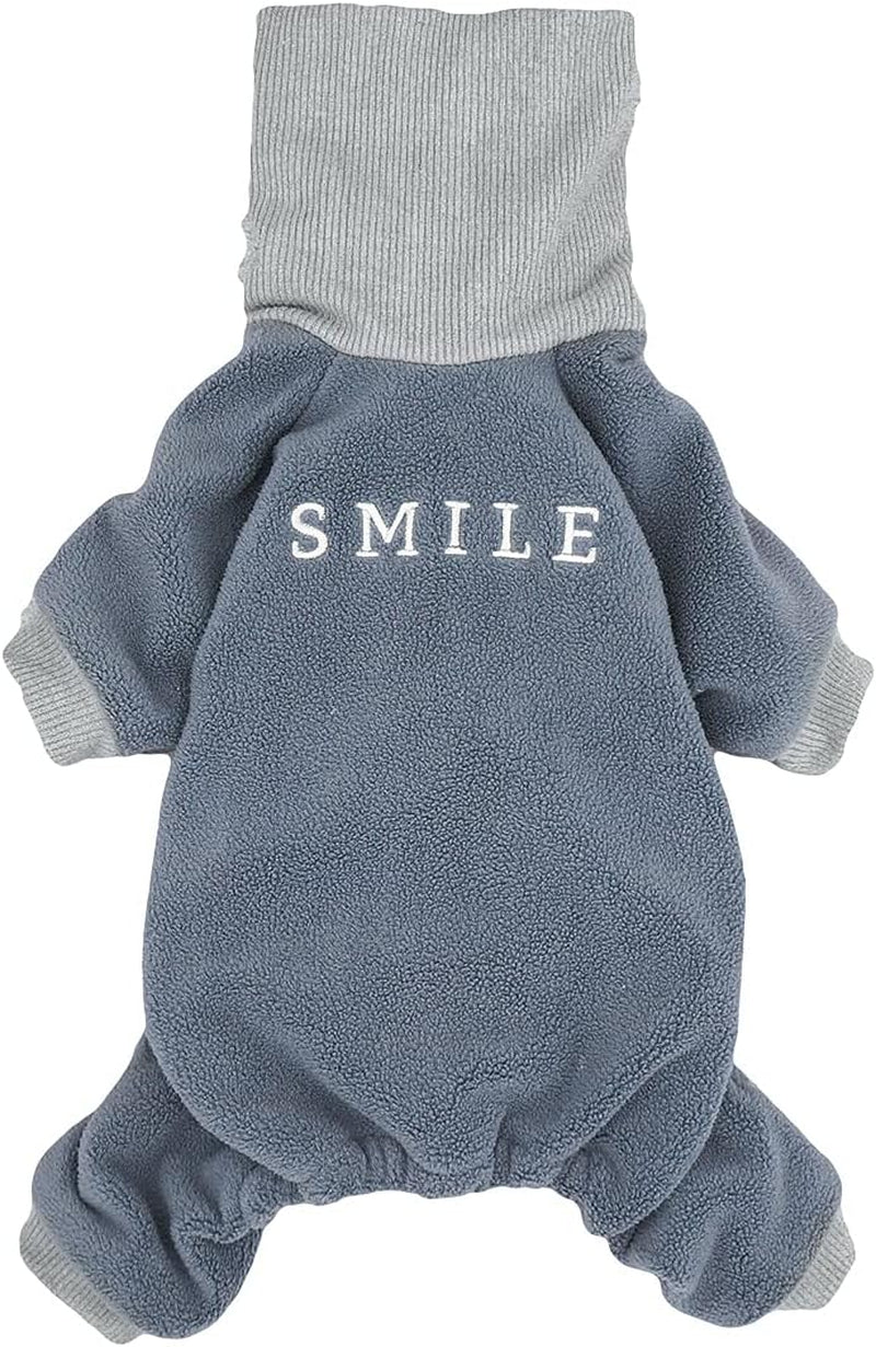 Thermal Fleece Turtleneck Embroidered Dog Pajamas and Cat Jumpsuits in Blue, Small Size