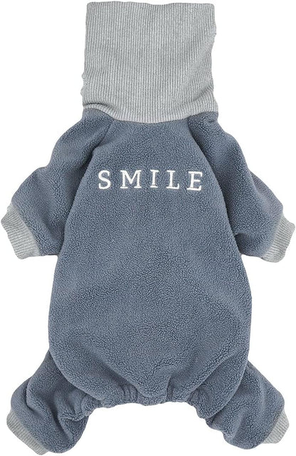 Thermal Fleece Turtleneck Embroidered Dog Pajamas and Cat Jumpsuits in Blue, Small Size