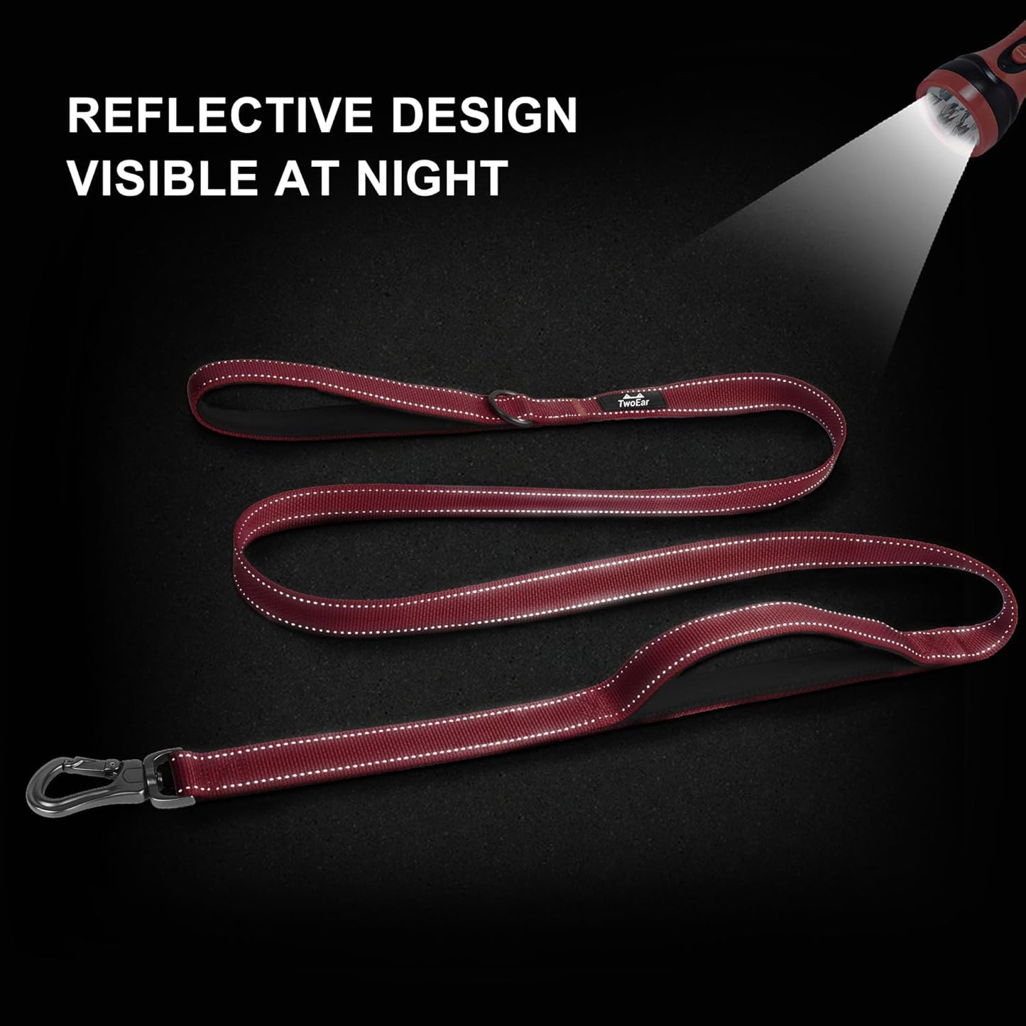 4FT 1IN Durable Red Dog Leash with Dual Padded Handles, Traffic Control Feature, Comfortable Grip, Auto Lock Hook, and Reflective Design for Small to Large Dogs