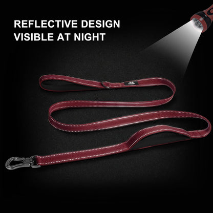 4FT 1IN Durable Red Dog Leash with Dual Padded Handles, Traffic Control Feature, Comfortable Grip, Auto Lock Hook, and Reflective Design for Small to Large Dogs