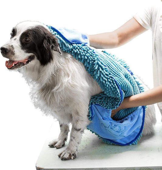 Ultra Absorbent Microfiber Dog Towel - Extra Large 35x15, Comfortable Hand Pockets, Durable and Machine Washable for Indoor and Outdoor Use