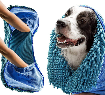 Ultra Absorbent Microfiber Dog Towel - Extra Large 35x15, Comfortable Hand Pockets, Durable and Machine Washable for Indoor and Outdoor Use