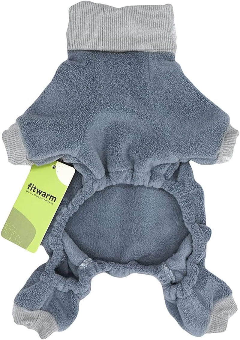 Thermal Fleece Turtleneck Embroidered Dog Pajamas and Cat Jumpsuits in Blue, Small Size