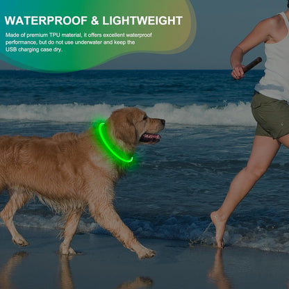 Rechargeable Waterproof LED Dog Collar - Adjustable Light-Up Pet Collar for Small, Medium, and Large Dogs - Green